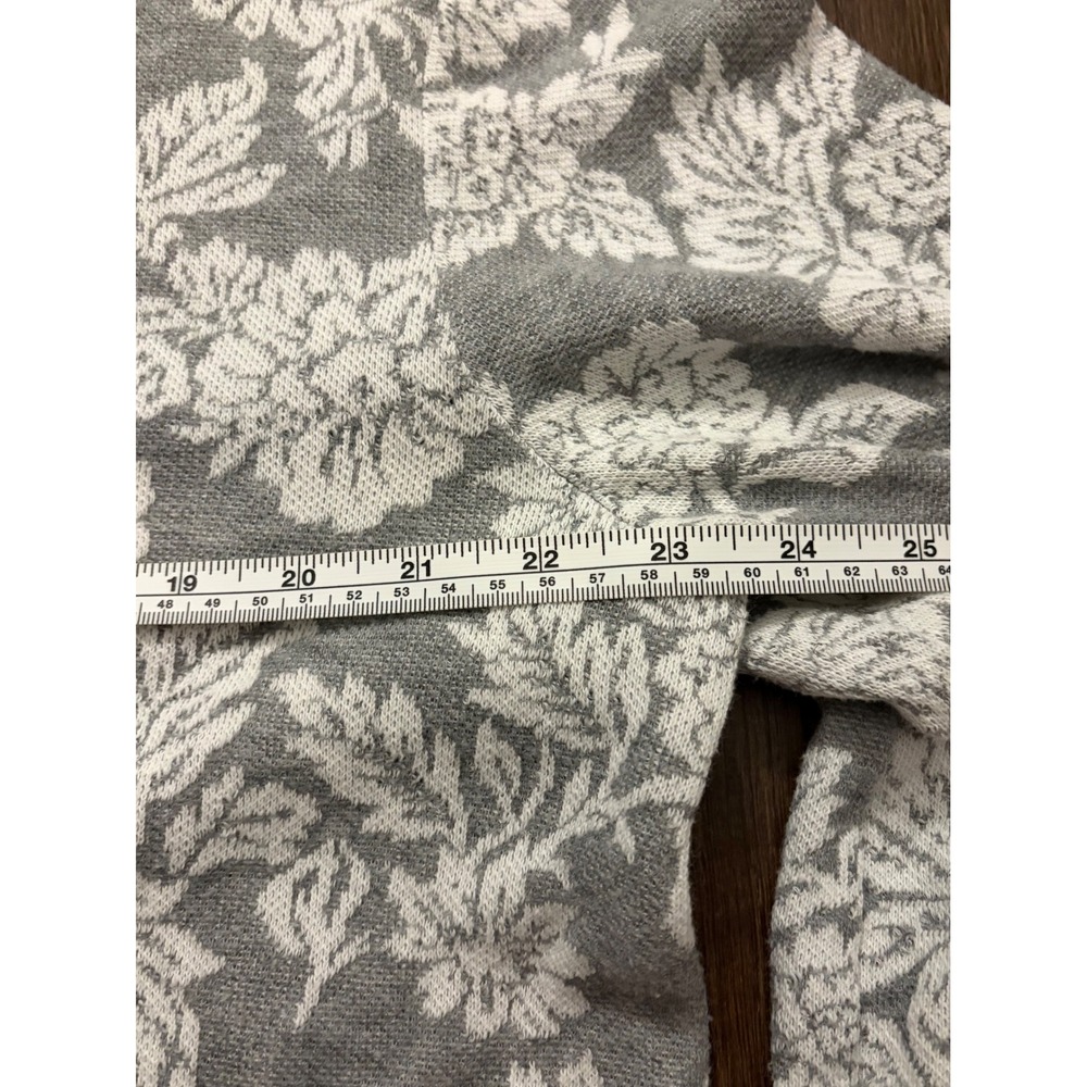 Ellen Tracy Heather Grey White Floral Jacquard Knit Sweatshirt Top XL Romantic - Picture 3 of 6
